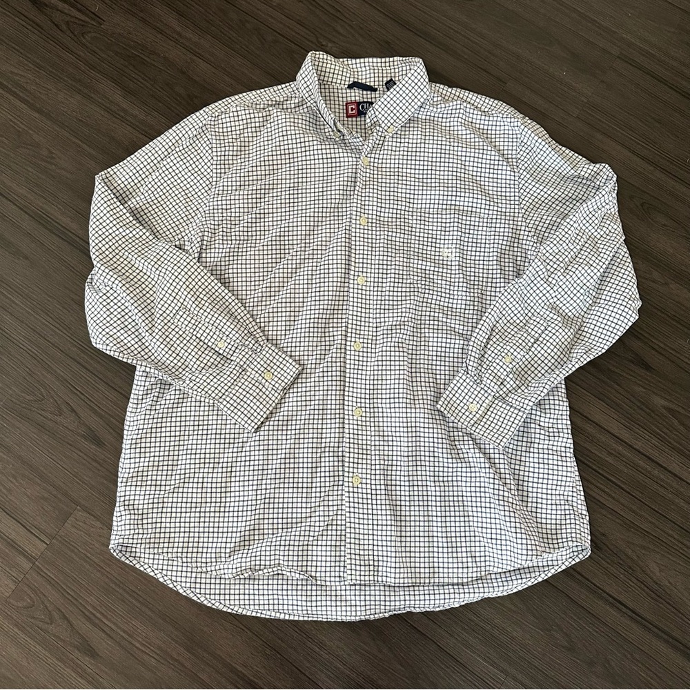 Chaps Button Down Shirt XXL Long Sleeve Plaid White Blue Check Classic Fit